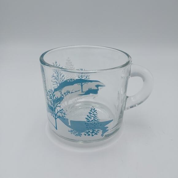 Winter Tree Scene Glass Mug Anchor Hocking Clear Coffee Cup Vintage Replacement - Picture 3 of 5